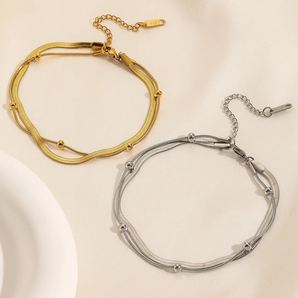 Bracelet de cheville double en acier inoxydable