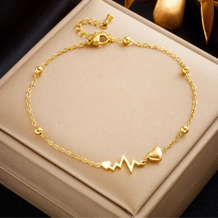 Bracelet de cheville en acier inoxydable avec cœur pour femme et fille