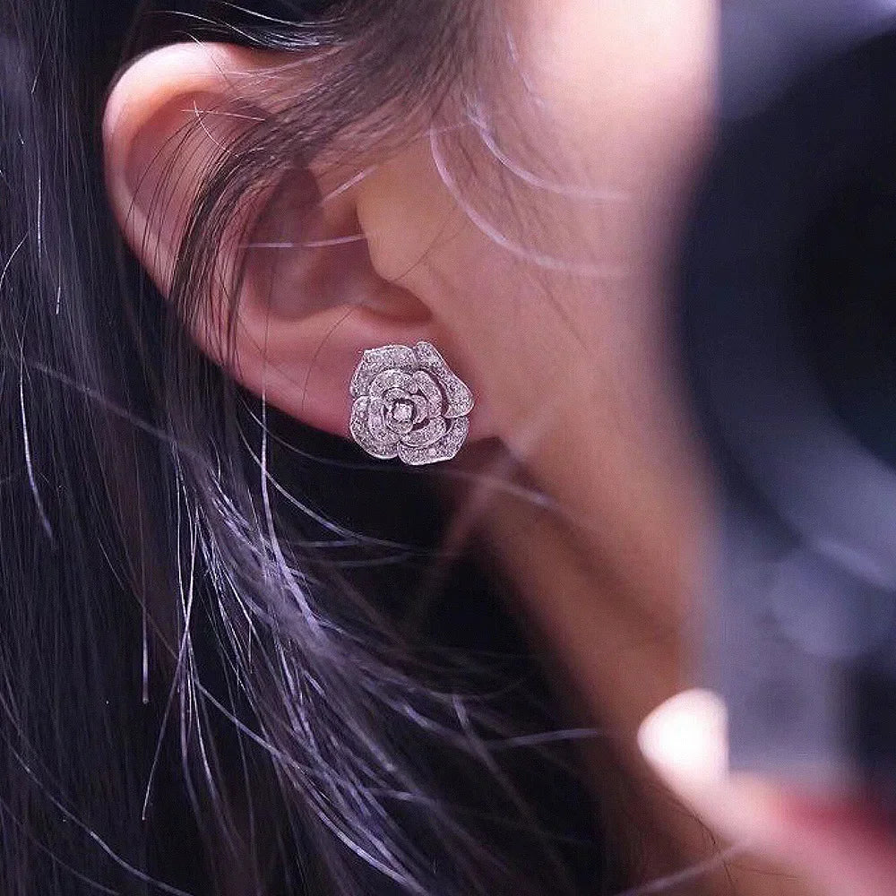 Exquisite Moissanite Flower Stud Earrings in 925 Sterling Silver