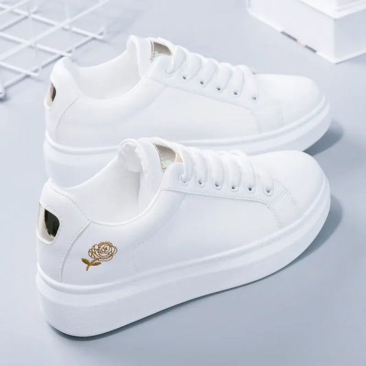 Women's Breathable Embroidered Flower Lace-Up Sneakers