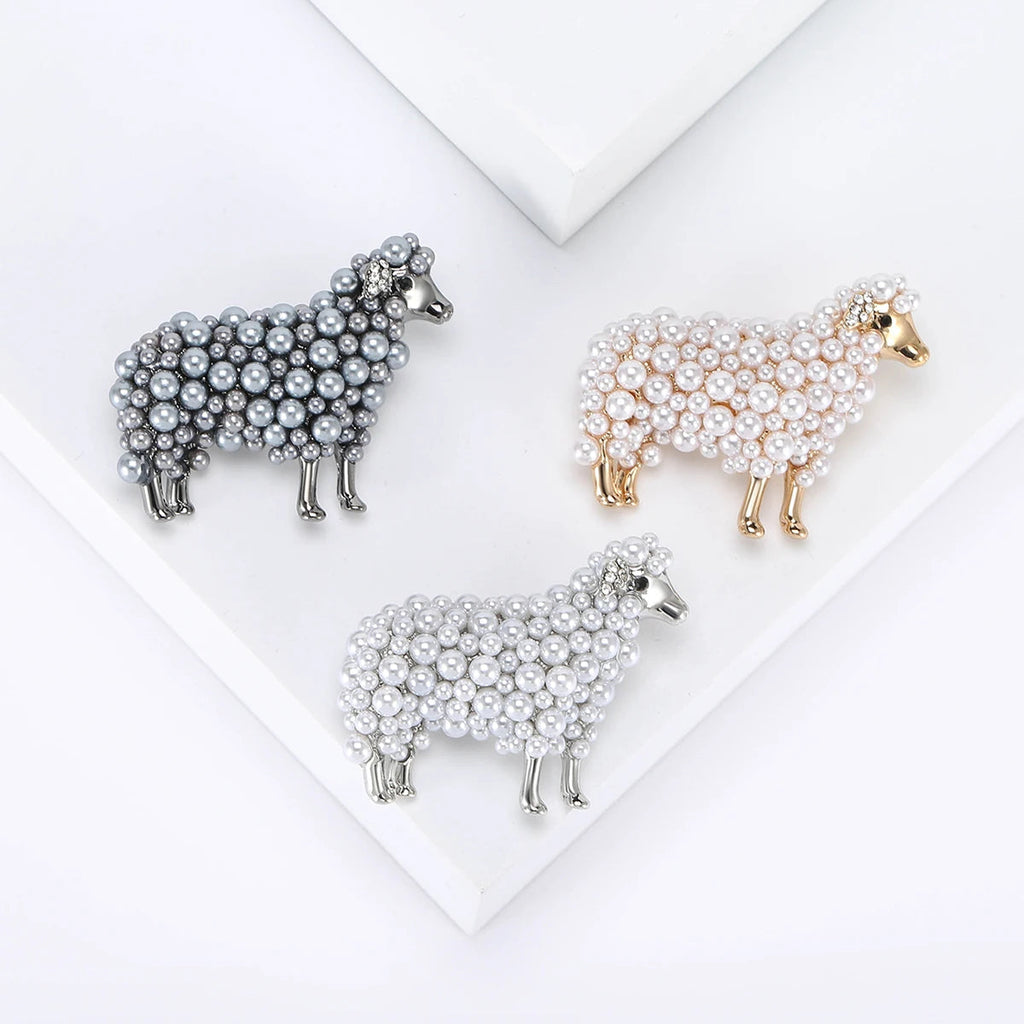 Faux Pearl Sheep Brooch – alternate view 4