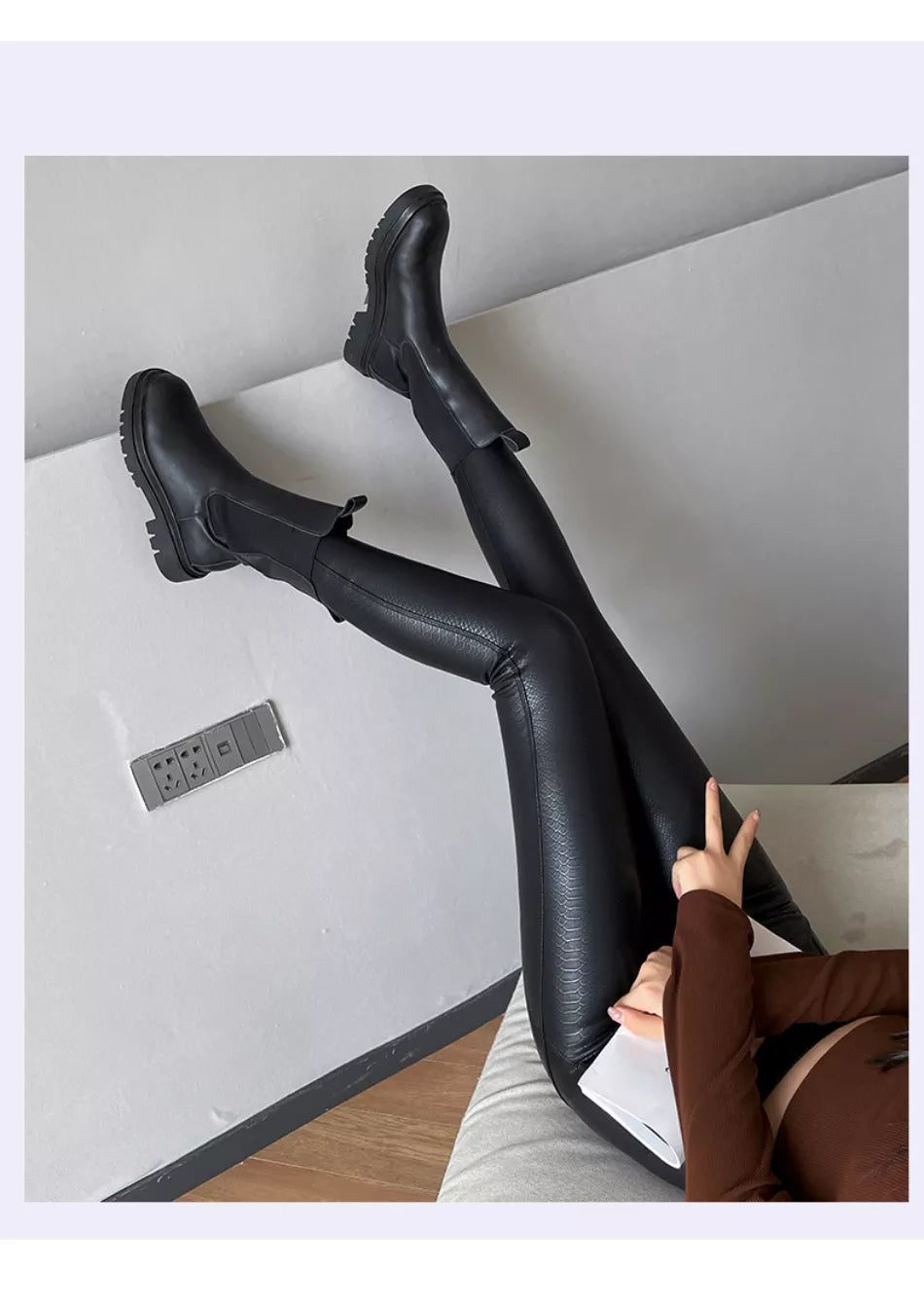 Schwarze Leggings aus Kunstleder für Damen