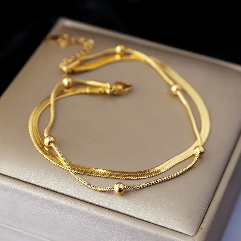 Bracelet de cheville double en acier inoxydable