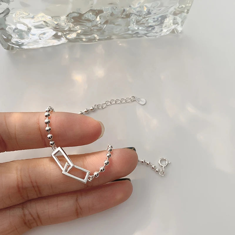 Silver Geometric Square Bead Bracelet for Women