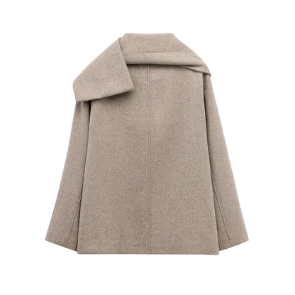 Elegant Women's Scarf Neck Long Sleeve Coat