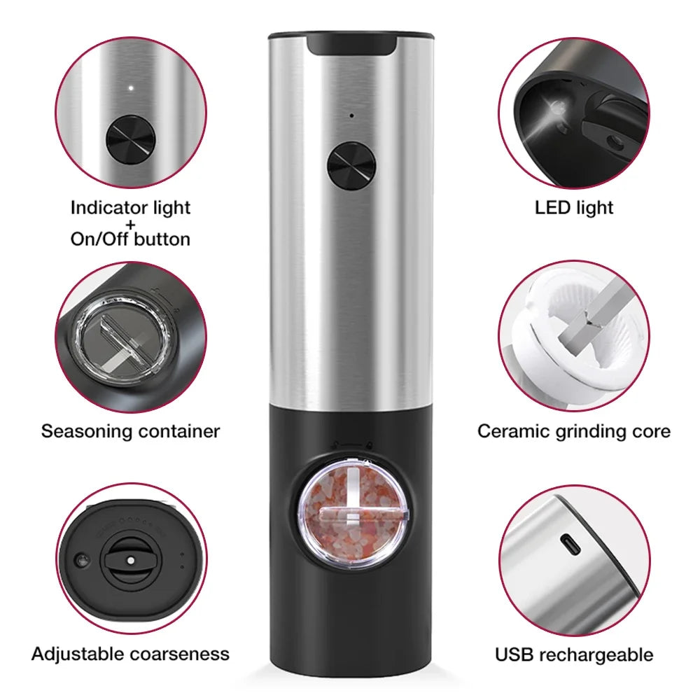 USB Rechargeable Electric Salt and Pepper Grinder Set