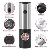 USB Rechargeable Electric Salt and Pepper Grinder Set