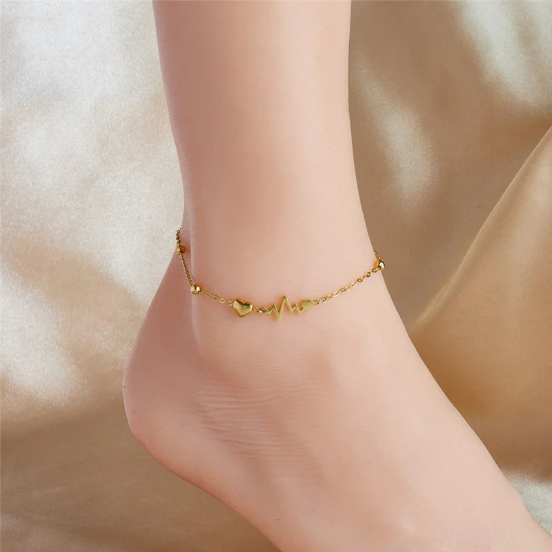 Bracelet de cheville en acier inoxydable avec cœur pour femme et fille
