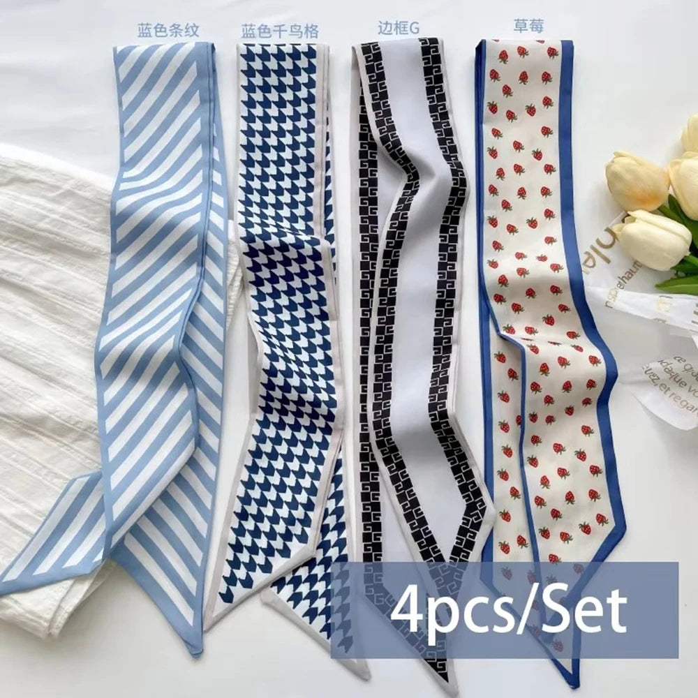 Élodie Satin Ribbon Scarf Set – 4 Pieces