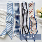Élodie Satin Ribbon Scarf Set – 4 Pieces