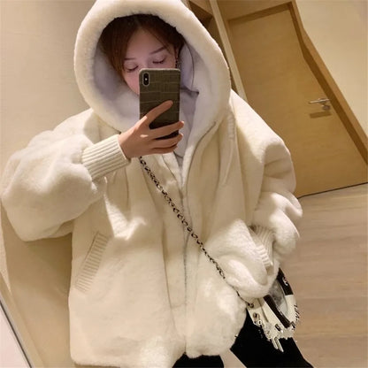 White Imitation Lambwool Outwear Top Coat Women