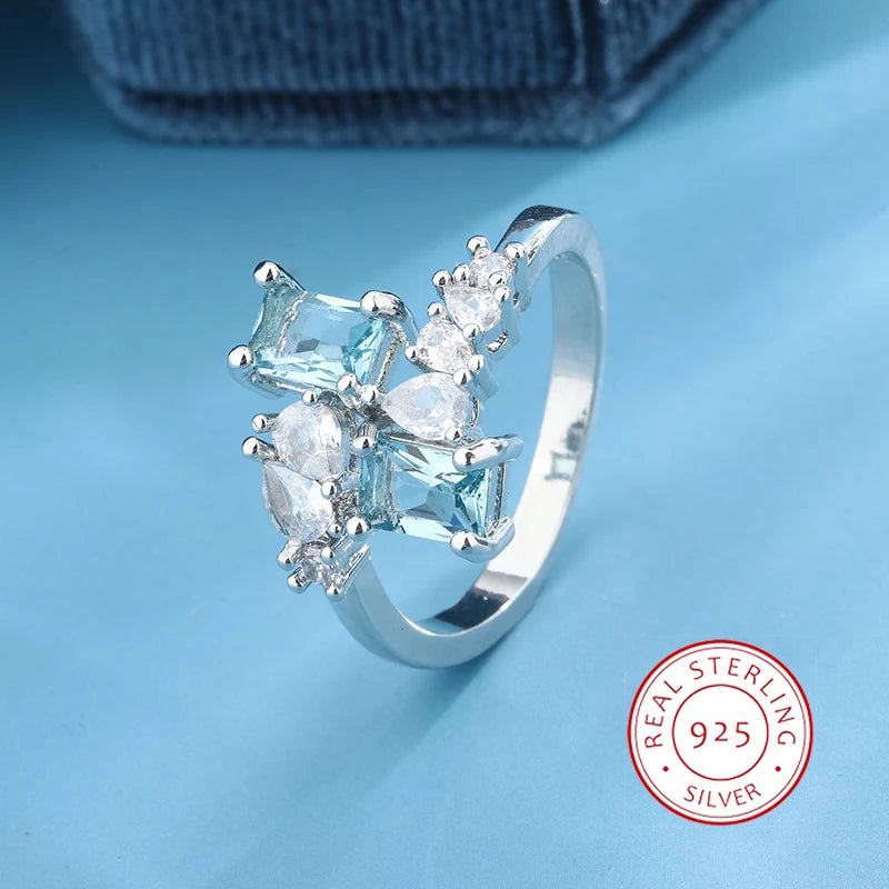 Aquamarin Zirkon Ring 925 Silber Ring