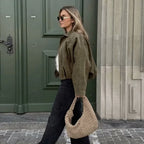 Chic Vintage Women's Bomber Jacket with Turn-Down Collar