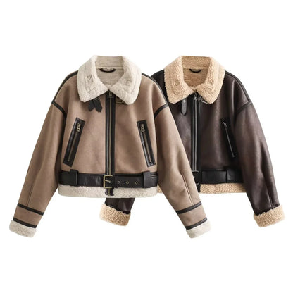 Chic Women's Flip Collar Fur Jacket - Autumn/Winter 2024