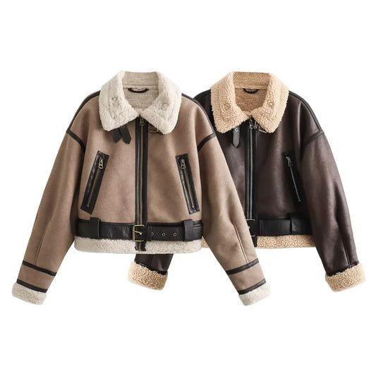 Chic Women's Flip Collar Fur Jacket - Autumn/Winter 2024