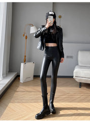 Schwarze Leggings aus Kunstleder für Damen