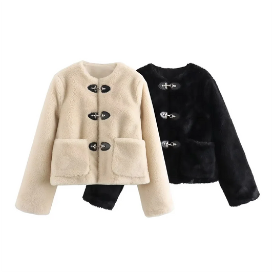 Chic Women's Cozy Long Sleeve Coat with Pockets