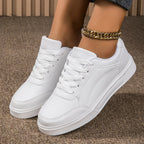 Women's Faux Leather Platform Sneakers - Comfort & Style