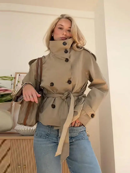 Elegant Women's Double Breasted Belted Trench Coat
