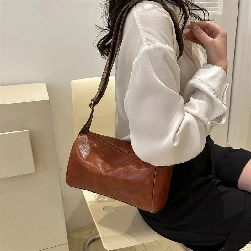 Chic Vintage PU Leather Boston Handbag - Fashion Crossbody