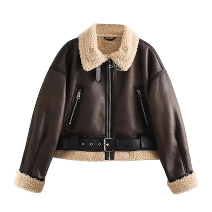 Chic Women's Flip Collar Fur Jacket - Autumn/Winter 2024