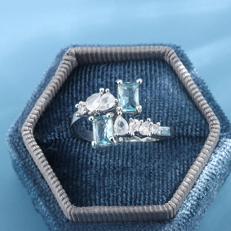 Aquamarin Zirkon Ring 925 Silber Ring