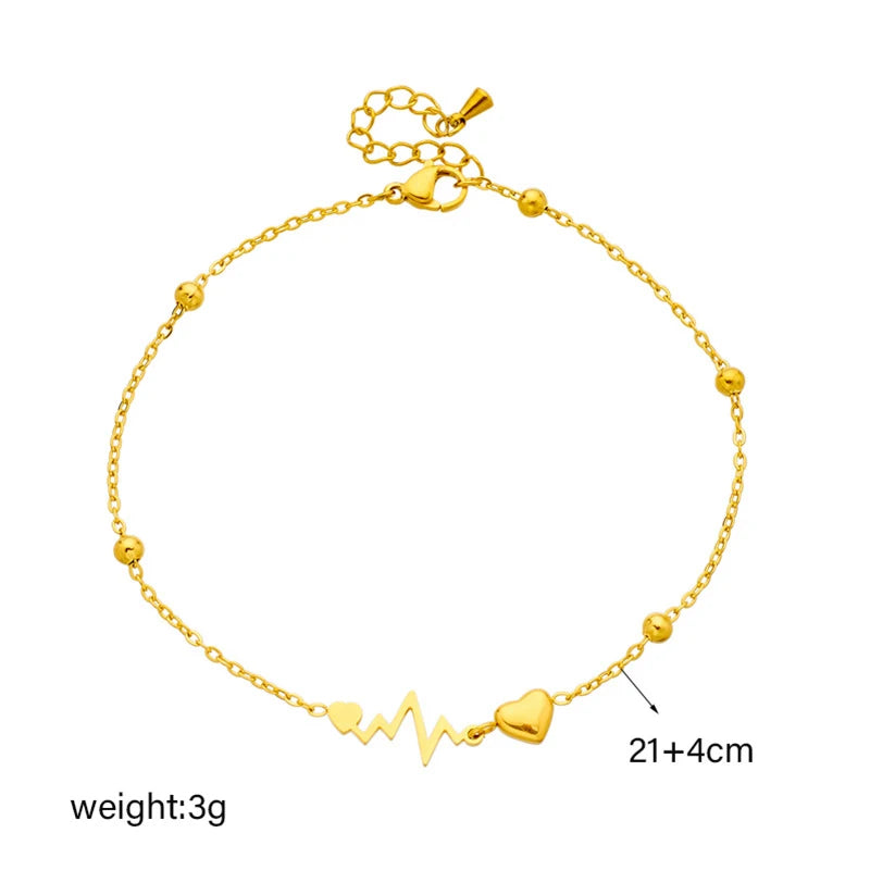 Bracelet de cheville en acier inoxydable avec cœur pour femme et fille
