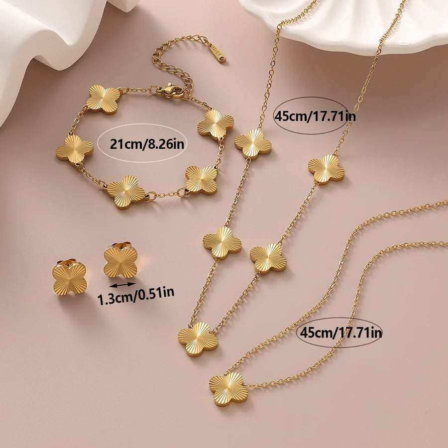 Ensemble de bijoux chic en acier inoxydable avec trèfle