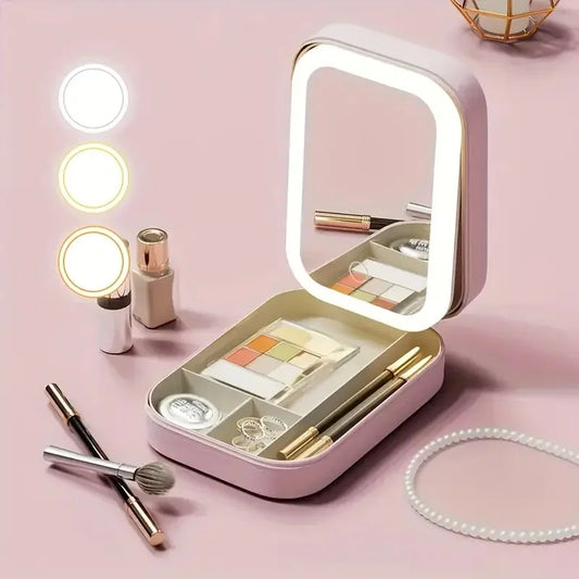 LED-Spiegel-Make-up-Aufbewahrungsbox, tragbarer Reise-Make-up-Koffer