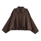 Chic Vintage Women's Bomber Jacket with Turn-Down Collar
