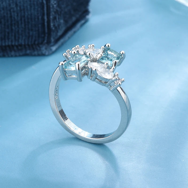 Aquamarine Zircon Ring 925 Silver Ring