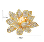 Faux Pearl Crystal Lotus Flower Brooch – alternate view 2