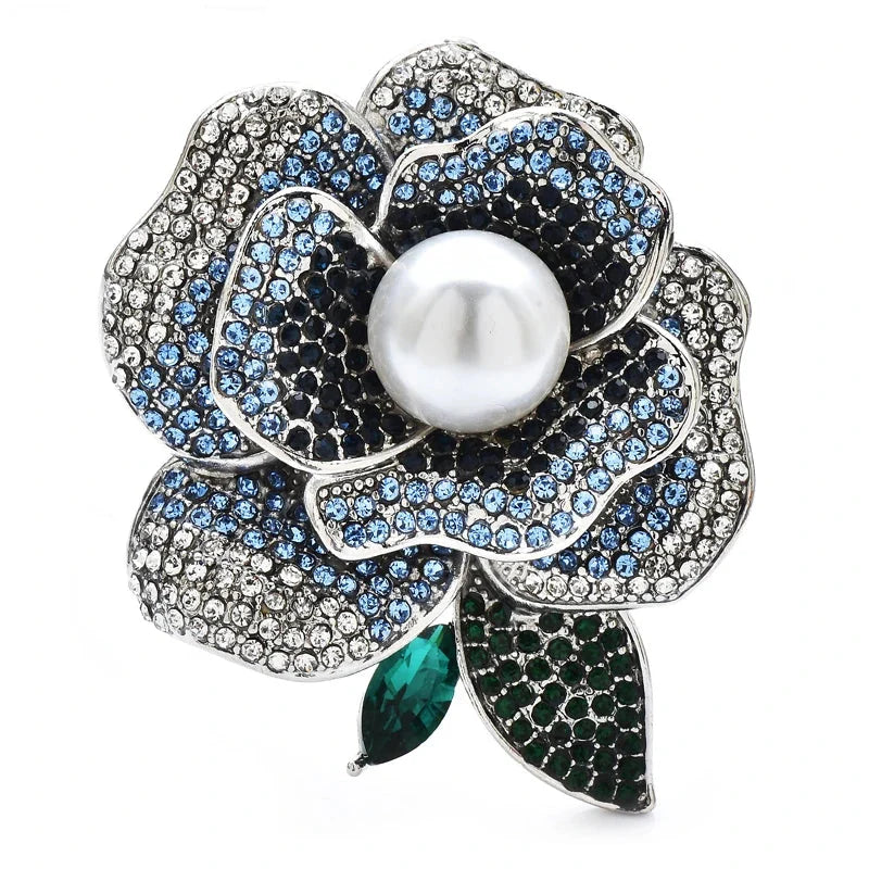 Crystal Rose Flower Brooch