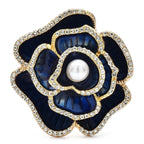Enamel Crystal Camellia Flower Brooch