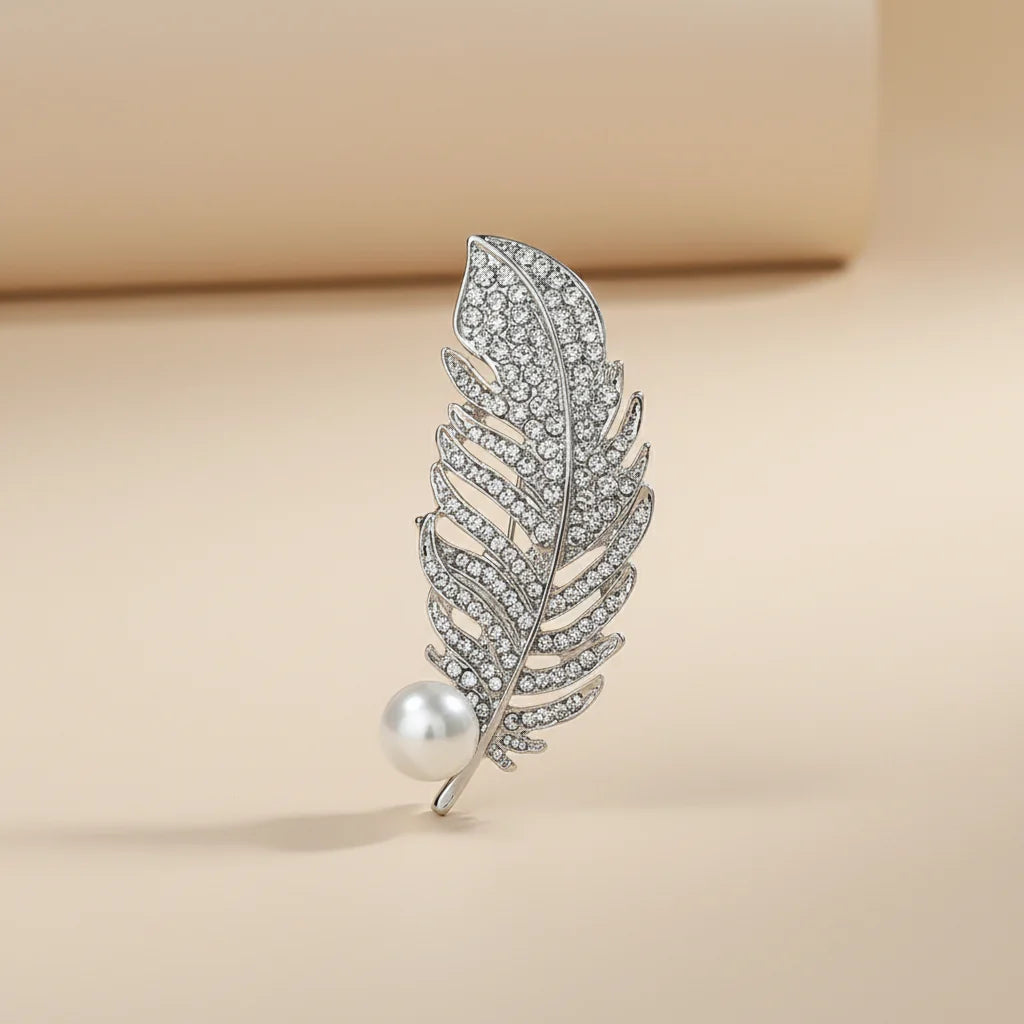 Crystal Feather Brooch