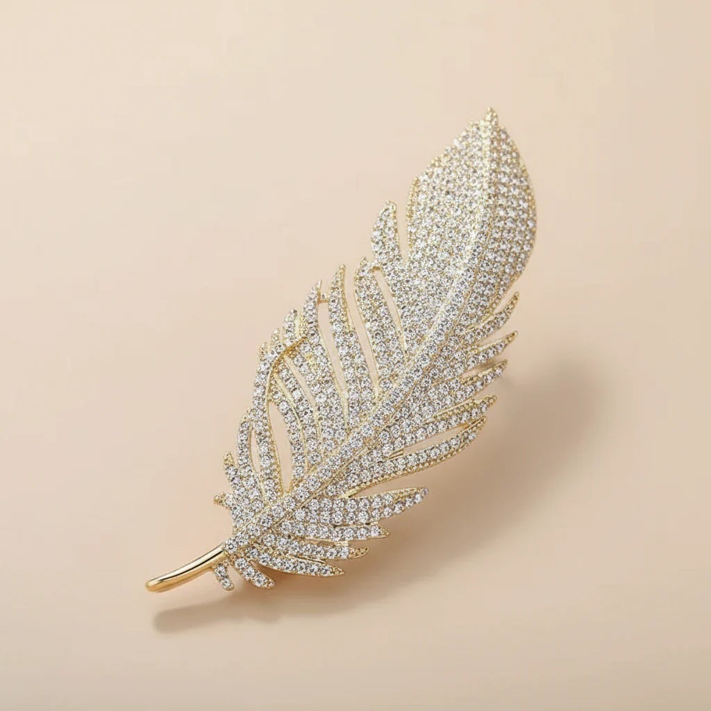 Crystal Feather Brooch
