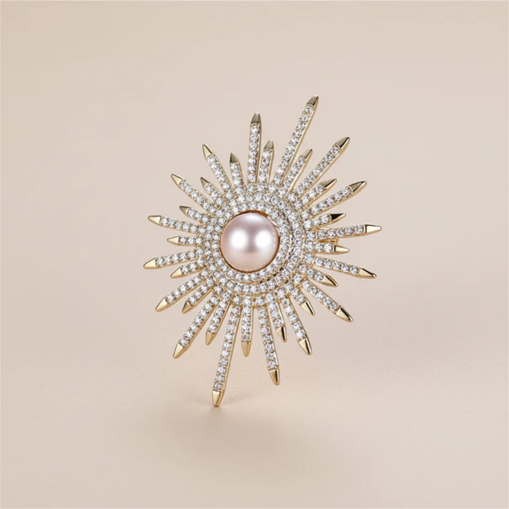 Faux Pearl Sunflower Brooch