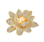 Faux Pearl Crystal Lotus Flower Brooch