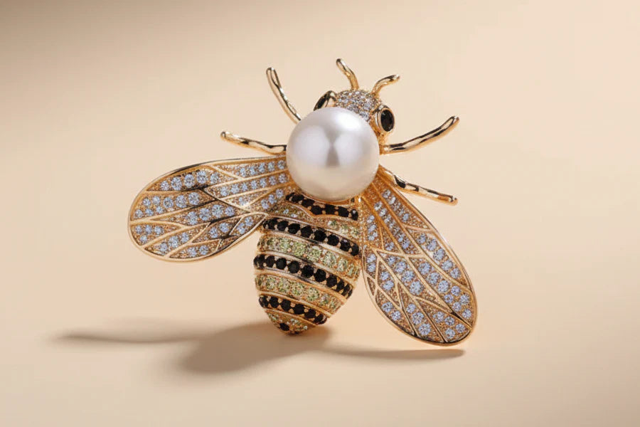 Faux Pearl Crystal Bee Brooch