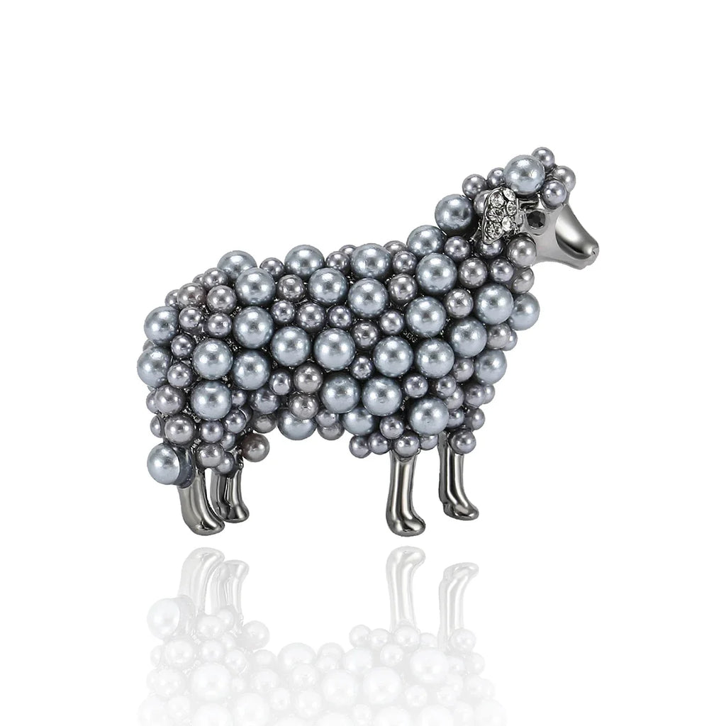Faux Pearl Sheep Brooch