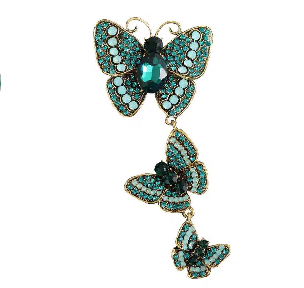 Vintage Crystal Butterfly Brooch Set