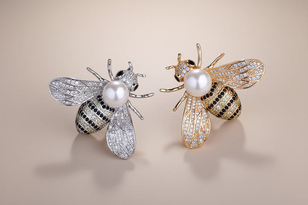 Faux Pearl Crystal Bee Brooch – product view