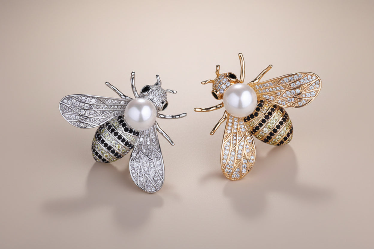 Faux Pearl Crystal Bee Brooch – product view