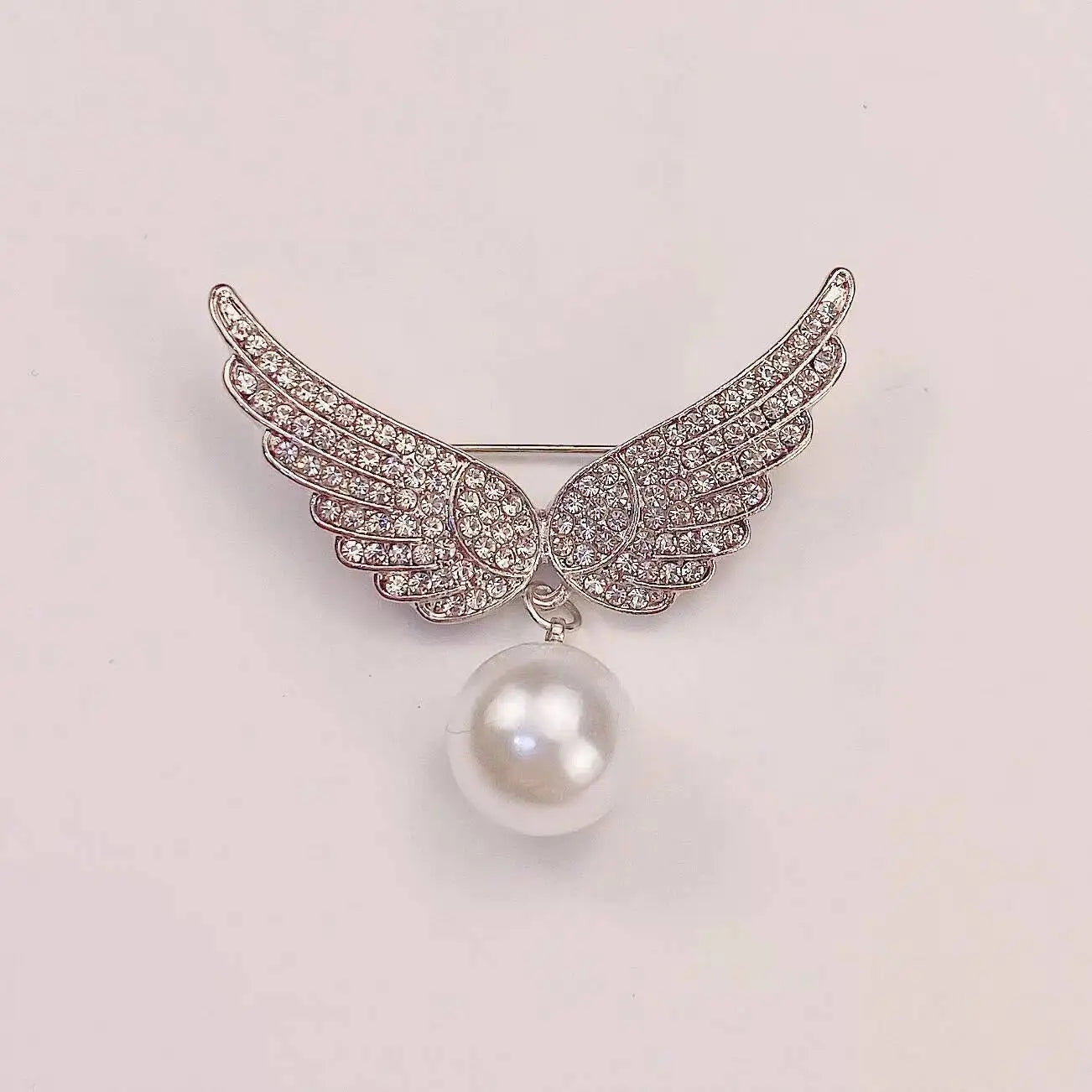 Faux Pearl Crystal Wing Brooch – product view