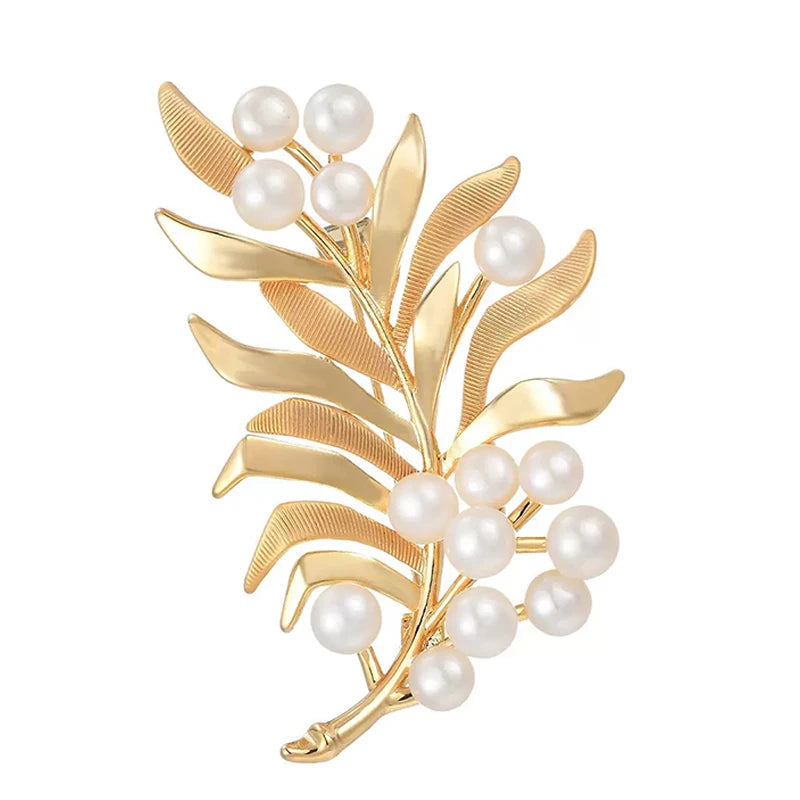 Faux Pearl Leaf Brooch – product view