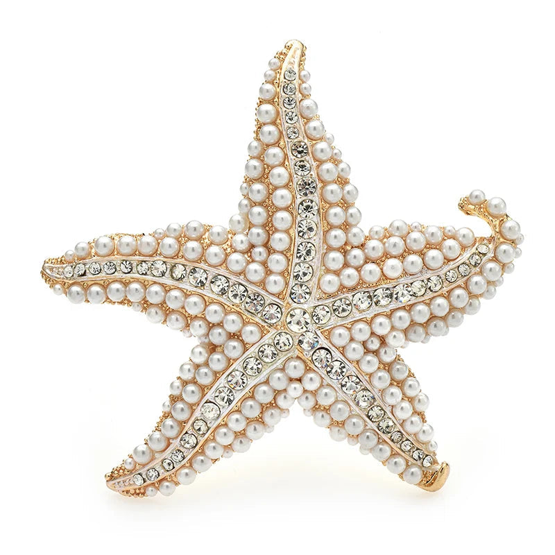 Faux Pearl Crystal Starfish Brooch – product view
