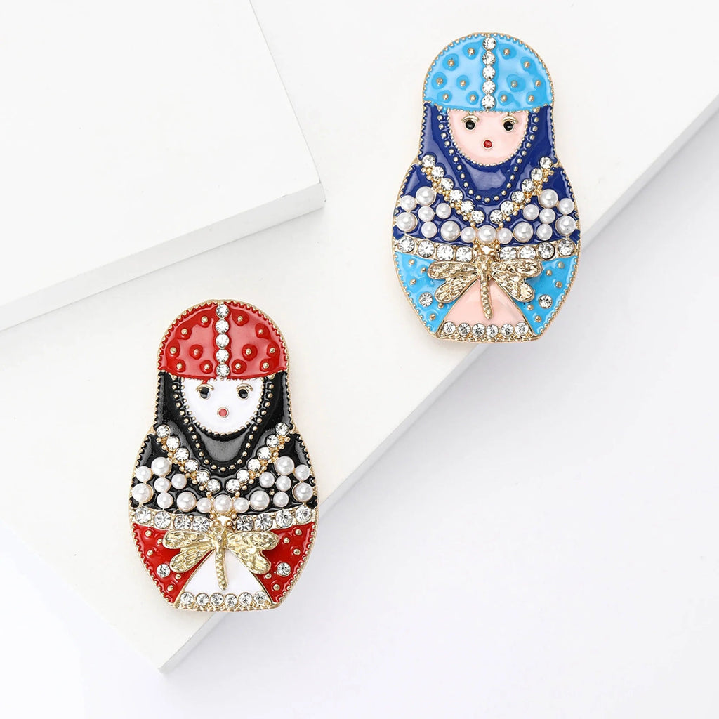 Enamel Crystal Matryoshka Doll Brooch – product view