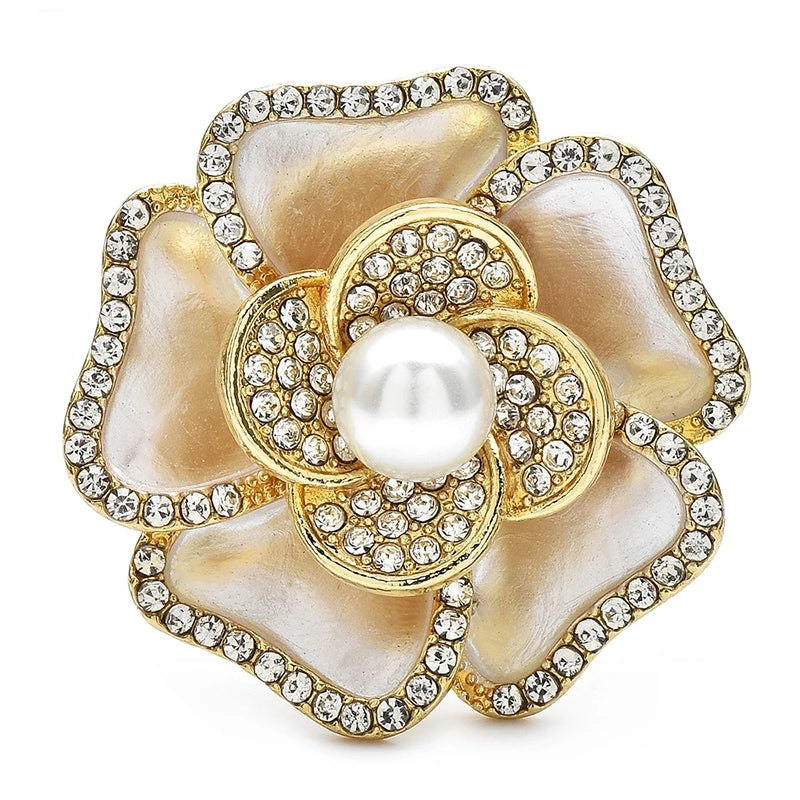 Faux Pearl Crystal Flower Brooch – product view