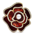 Enamel Crystal Camellia Flower Brooch – product view