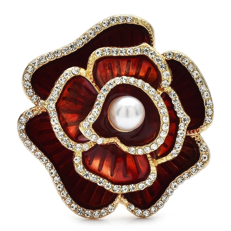 Enamel Crystal Camellia Flower Brooch – product view
